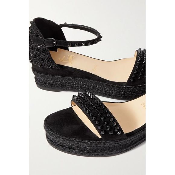 CHRISTIAN LOUBOUTIN Black Madmonica 60 Spiked Suede Espadrille Platform Sandals - Picture 3 of 3